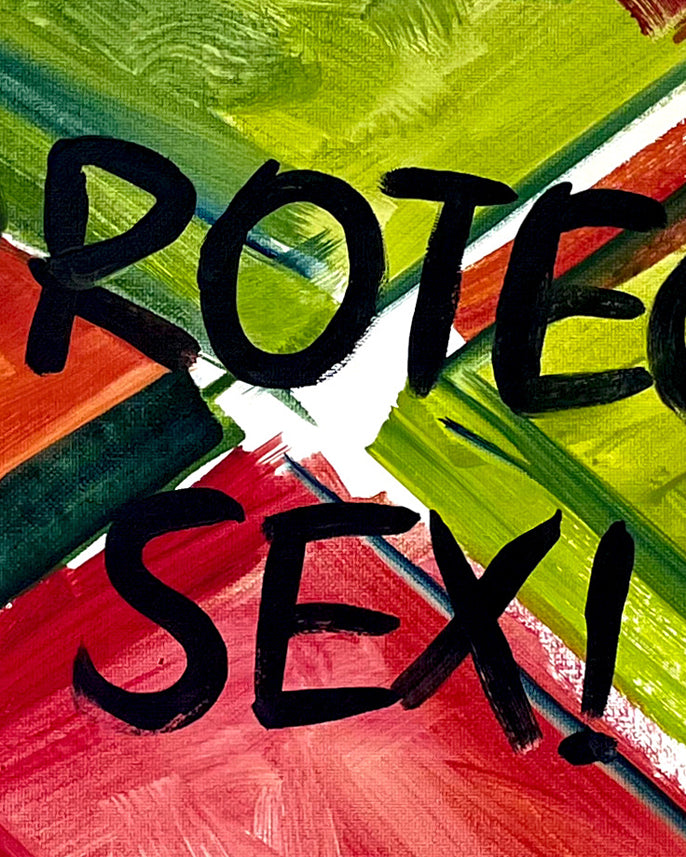 Untitled (UNPROTECTED SEX!), oil painting by Brad Phillips