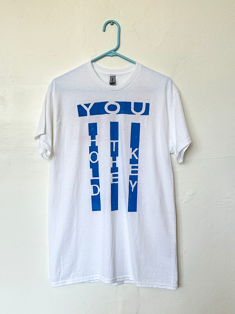You Hold The Key / Open Your Heart / Madonna t-shirt (blue & red) by Marc Hundley